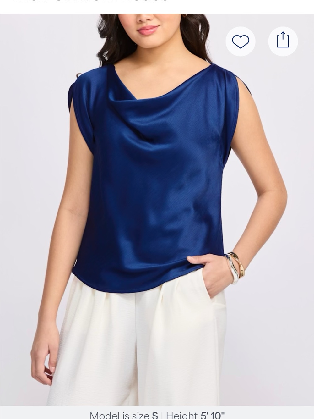 Draped Cowl-Neck Satin Blouse in Navy